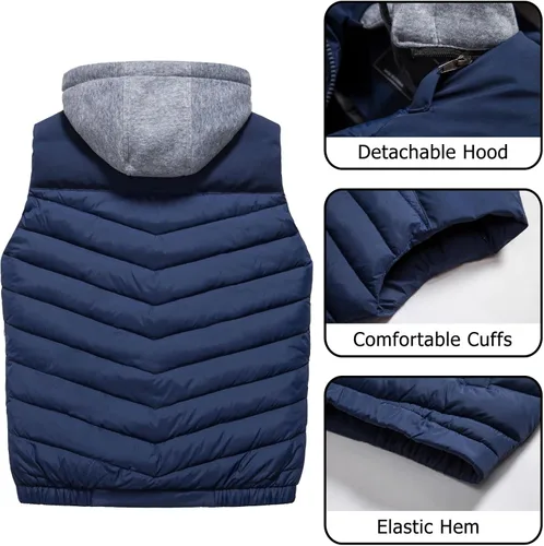 Miniatura 3 de Vcansion Chaleco acolchado de invierno para hombre, chaqueta sin mangas con capucha extraíble, chaleco acolchado