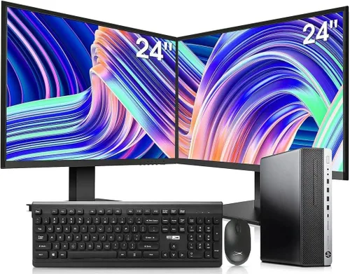 HP Elitedesk 800 G3 SFF PC de sobremesa - Intel i7-6700, 32GB DDR4, 1TB NVMe SSD + 2TB HDD, AX200 Wi-Fi 6, monitores duales de 24 pulgadas, teclado
