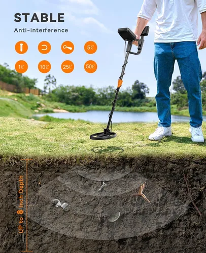 Miniatura 6 de SUNPOW Detector de metales para adultos y niños, fácil de usar y montar, ligero y divertido para actividades familiares, bobina impermeable de 8