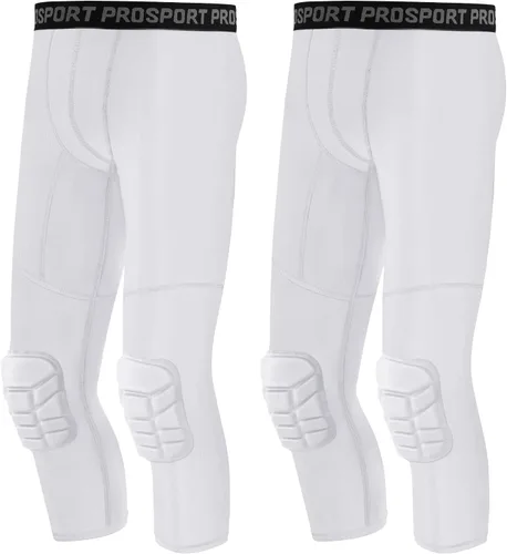 Miniatura 16 de Paquete de 2 pantalones de baloncesto para hombre con rodilleras 3/4 capri acolchadas, mallas de compresión deportivas, capa base atlética