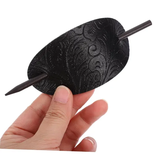 Miniatura 5 de 3 unids horquilla de cuero clip de pelo con palo pasadores de pelo diapositivas pelo titular de moño pelo para cabello grueso s clips de metal