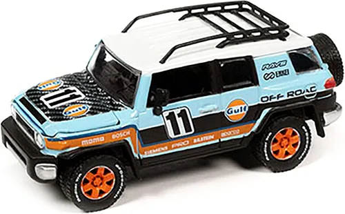2007 FJ Cruiser #11 Aceite del Golfo Azul Claro con Portaequipajes Edición Limitada a 6000 Piezas en todo el Mundo 1/64 Modelo Fundido a Presión por