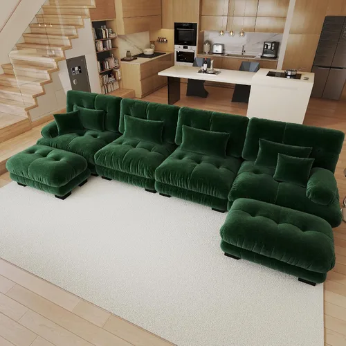 Miniatura 38 de Sofá modular de gran tamaño de 94 pulgadas, sofás seccionales grandes de color beige y blanco para sala de estar, juego de sofá de terciopelo, sofás