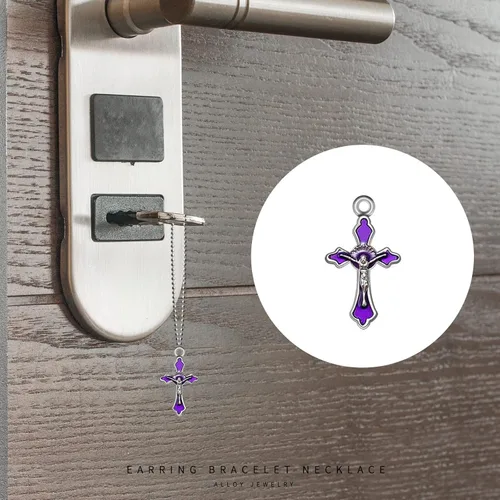 Miniatura 9 de 60 dijes de cruz de rosario esmaltados de aleación de 6 colores, dijes de cruz pequeña de Jesús, colgantes de crucifijo de Jesús, cuentas para hacer