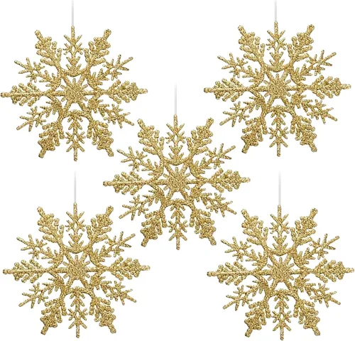 Miniatura 11 de Adornos de copos de nieve de plástico brillante de 4 pulgadas (30 unidades, champán)