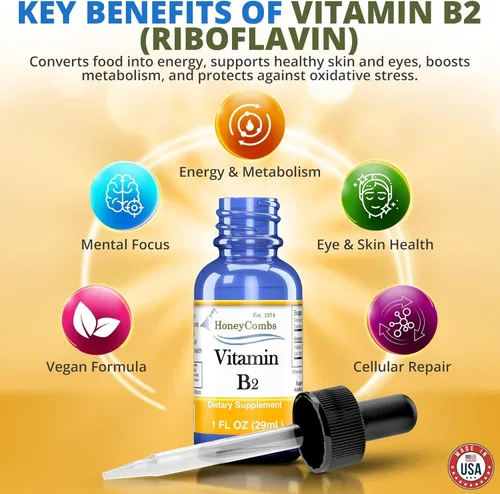 Miniatura 8 de Gotas líquidas de vitamina B2 - Suplemento de riboflavina B2 para el metabolismo energético y el apoyo del sistema nervioso - Vitamina líquida B2