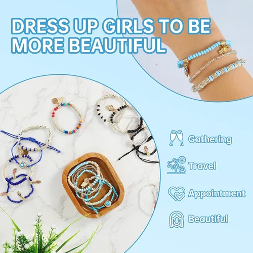 Miniatura 3 de 12Pcs Women's Bracelets Preppy Bracelet Protection Bracelet Friendship Bracelet Devil Eye Beaded Fashion Bracelet Bohemian Multilayer Rice Bead