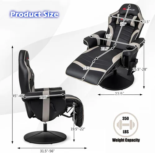 Miniatura 3 de POWERSTONE Silla reclinable para videojuegos, silla de masaje ajustable con soporte para tazas, reposapiés, sofá individual ergonómico, sala