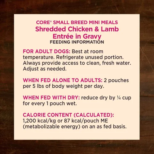 Miniatura 9 de Wellness CORE - Mini comidas para razas pequeñas trituradas en salsa para perros adultos, sin granos, natural, receta de entrada de pollo y cordero