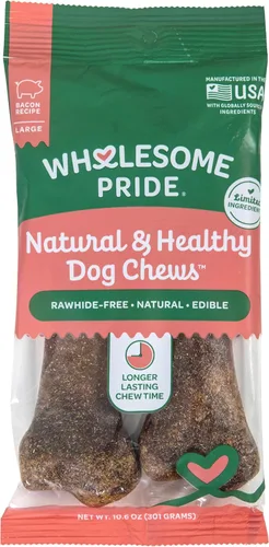 Miniatura 11 de Wholesome Pride Masticables naturales y saludables para perros, paquete de 2 unidades para perros medianos, sabor a tocino, fabricados