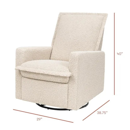 Miniatura 2 de Babyletto Cali Flange reclinable y planeador giratorio en lazo de peluche almendra, certificado Greenguard Gold y CertiPUR-US
