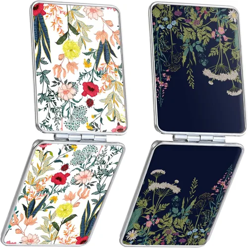 Miniatura 26 de Espejo de bolsillo, pequeño espejo de viaje con aumento, espejo cosmético portátil de doble cara con aumento para uso diario (2 flores)