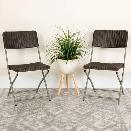 Miniatura 2 de Flash Furniture HERCULES Series - Silla plegable de plástico de ratán marrón con marco gris
