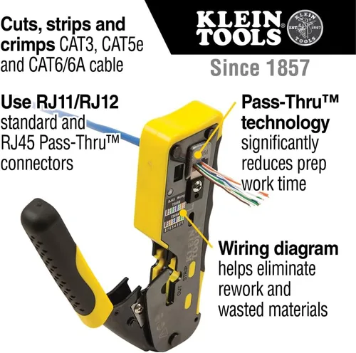 Miniatura 2 de Klein Tools 80024 Herramienta de trinquete para cable de datos y herramienta de crimpado RJ45 con enchufe CAT6, paquete de 50, kit de herramientas