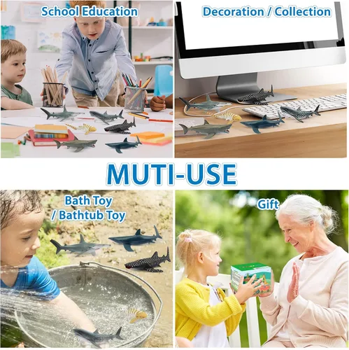 Miniatura 8 de Toymany 6 figuras realistas de juguete de baño de tiburón de 5 a 6 pulgadas de largo, juego de figuras de plástico de animales marinos del océano