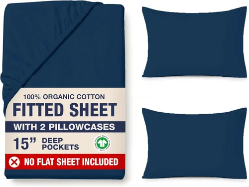 Miniatura 65 de LANE LINEN Sábanas ajustadas tamaño king, 100% algodón orgánico, juego de 3 piezas (1 sábana ajustada, 2 fundas de almohada), tejido percal, ultra