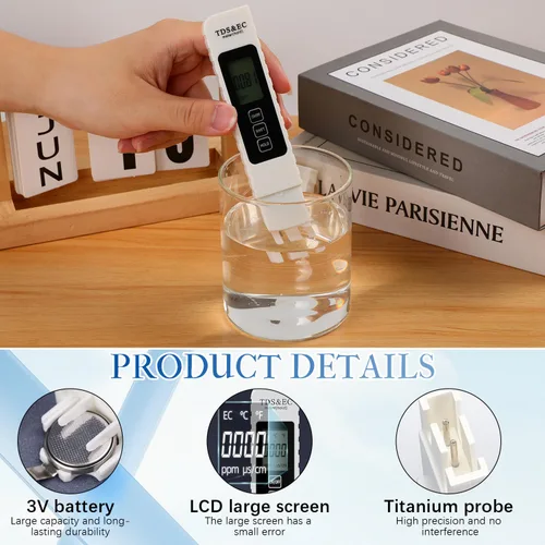 Miniatura 7 de Probador digital de calidad de agua 4 en 1,2025 NewTDS/EC/Temperatura (°C/°F)Medidor,Medidor 0-9990 PPM,Probador de agua para agua potable Sistema