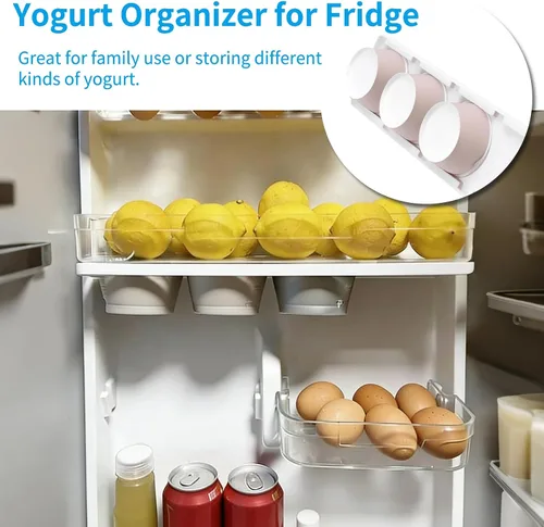 Miniatura 6 de Organizador de yogur para nevera, soporte de yogur para refrigerador, yogur, nevera, deslizador, estante deslizante para 4 yogures de 3.75 pulgadas