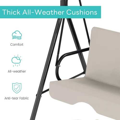 Miniatura 4 de Murago - Silla de columpio para patio al aire libre con dosel ajustable, columpio para patio al aire libre con soporte resistente para 3 personas