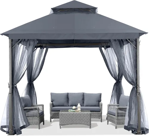 Miniatura 18 de ABCCANOPY Gazebo para patio al aire libre, 11 x 11 pies, toldo de doble techo con mosquitera para patio trasero, terraza, jardín, césped, gris oscuro