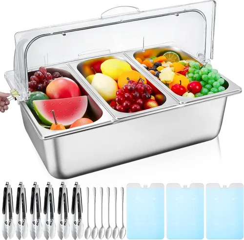 Miniatura 10 de Tessco for you 16 piezas de contenedor de condimentos para servir alimentos y especias, con tapa, para exhibición en mostrador, enfriado, de acero