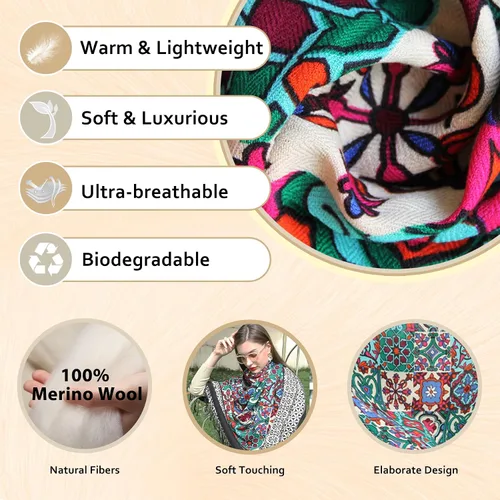 Miniatura 95 de DANA XU Manta de pashmina extragrande 100% de lana merina, bufanda de viaje, bufanda de cachemira para mujer, otoño e invierno, chal de gran