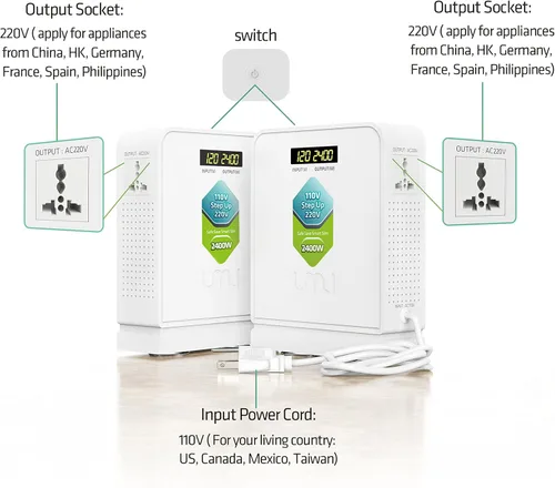 Miniatura 4 de UMI Convertidor de voltaje elevador de 2400W, transformador de potencia resistente para dispositivos de gran capacidad, electrodoméstico europeo