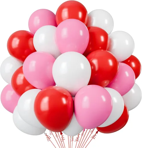 Miniatura 17 de Globos de látex rojos y negros, paquete de 50 globos de fiesta de confeti de 12 pulgadas, negro, blanco, rojo, con cintas para cumpleaños