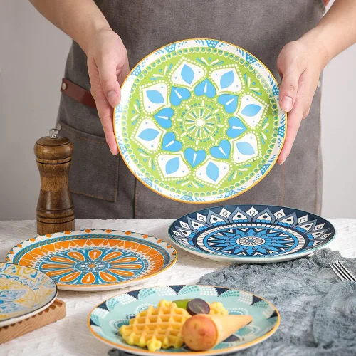 Miniatura 6 de Juego de platos de postre de cerámica de 6 a 8 pulgadas para ensalada y aperitivo, colores vibrantes para mezclar y combinar, aptos