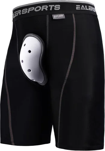 EALER HCP - Pantalones de hockey de compresión con copa atlética y pestañas para calcetines, tenis de hockey para hombres y niños, adultos y jóvenes