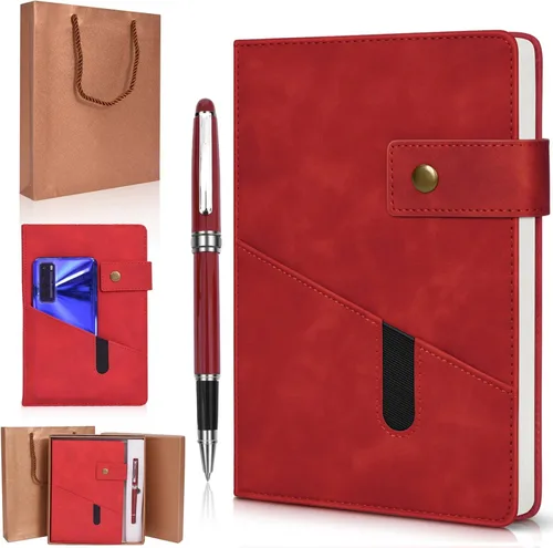 Miniatura 7 de vfaejll Cuaderno de cuero rayado A5, juego de diario personal de tapa dura con bolígrafo y caja de regalo, 100 páginas de 2.95 oz/yd² de papel