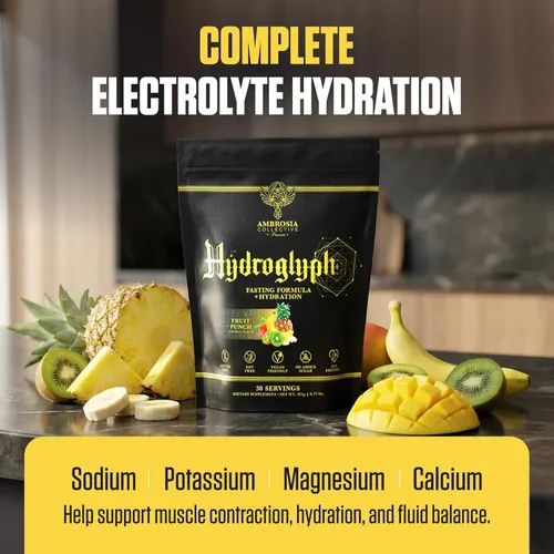 Miniatura 4 de Ambrosia Polvo de electrolitos en ayuno Aminoácidos AAA, BCAA y HMB Hidratación sin azúcar con agua de coco Vegano, sin gluten 30 porciones
