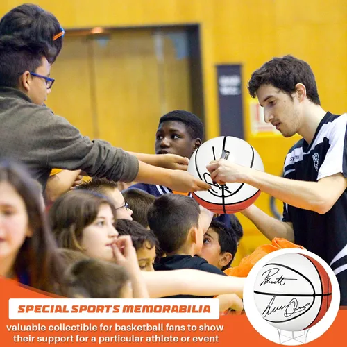 Miniatura 6 de Hiboom Balón de baloncesto con soporte de bola acrílica, panel en blanco para firma, bola oficial para escuela, universidad, entrenador, graduación