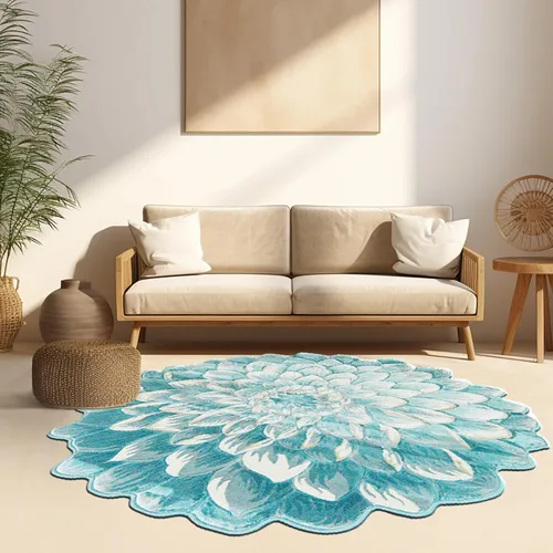 Miniatura 10 de Alfombra redonda de 2 pies con forma de flor, bonita alfombra de felpa con forma de flor, para dormitorio, suelo, sala de estar, alfombra 303 beige
