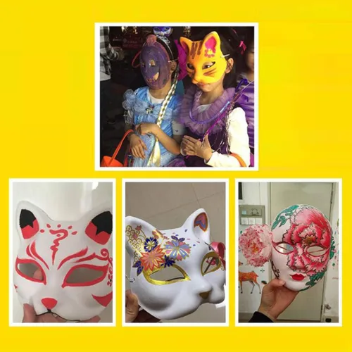 Miniatura 7 de SUPVOX Juego de 5 máscaras en blanco para pintura facial, máscaras de papel ecológicas para fiestas de niños, Halloween y cosplay