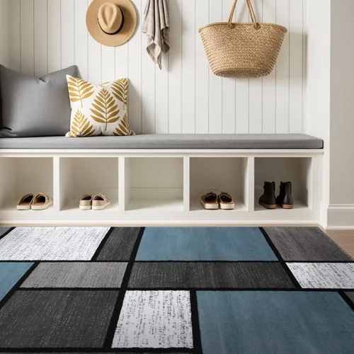 Miniatura 28 de Rugshop Tapete con diseño de cuadros, contemporáneo y moderno, fácil de limpiar, para oficina en casa, sala, dormitorio, cocina, no desprende pelos