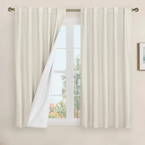 Miniatura 88 de LAMIT Cortinas de lino natural 100 % opacas para ventana, para dormitorio, 45 pulgadas, cortinas térmicas con textura de lino estilo granja