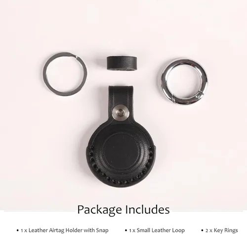 Miniatura 4 de Llavero de Cuero Genuino Compatible con Airtag, Soporte Seguro para Llavero de Air Tag, Funda de Cubierta de Anillo de Llavero de Accesorios - Negro