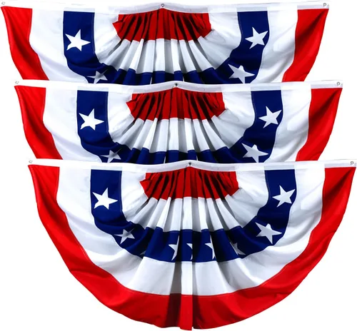 G128 Paquete de 3: bandera plisada de Estados Unidos, 1.5 x 3 pies, banderas decorativas de Estados Unidos impresas 150D con cabecera de lona y