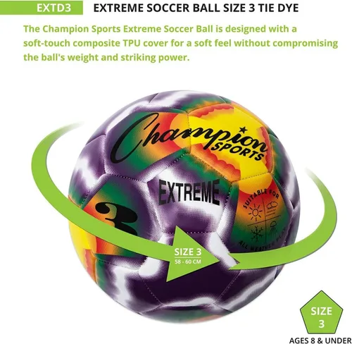 Miniatura 3 de Champion Sports Extreme Tie-Dye - Balón de fútbol duradero para todo tipo de clima para niños, jóvenes y adultos, tamaños 3, 4, 5