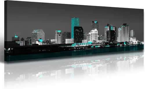 Miniatura 31 de JiazuGo Phoenix Skyline Arte de Pared en Lienzo - Paisaje Urbano de Arizona Enmarcado (14x48 Pulgadas) Negro y Blanco con Amarillo, Decoración