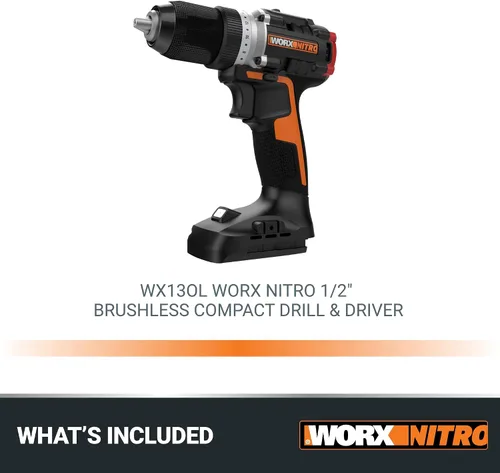Miniatura 5 de Worx Nitro - Taladro percutor inalámbrico de 20V de 1/2" con motor sin escobillas, compacto y ligero de solo 6" y 3 libras, compatible con Power