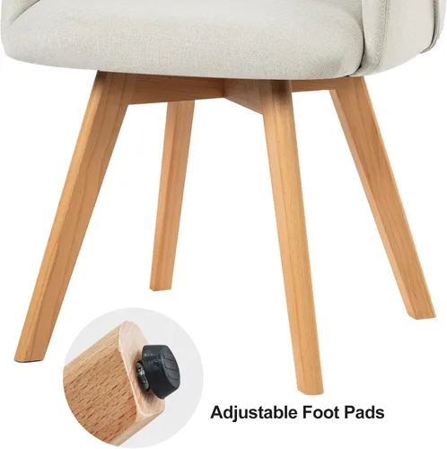 Miniatura 3 de Juego de 2 sillas de comedor giratorias, modernas de mediados de siglo con brazos y patas de madera, sillas de cocina tapizadas de tela de lino