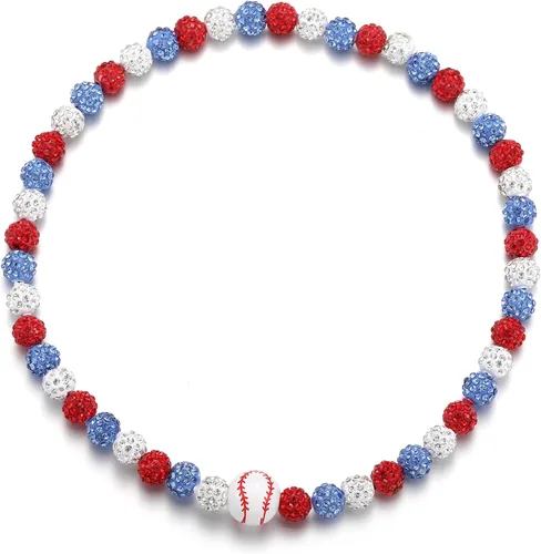 Miniatura 43 de SKQIR Collar de Cuentas de Béisbol para Hombres Bling Accesorios de Goteo de Béisbol con Diamantes de Imitación Brillantes para Hombres Colección