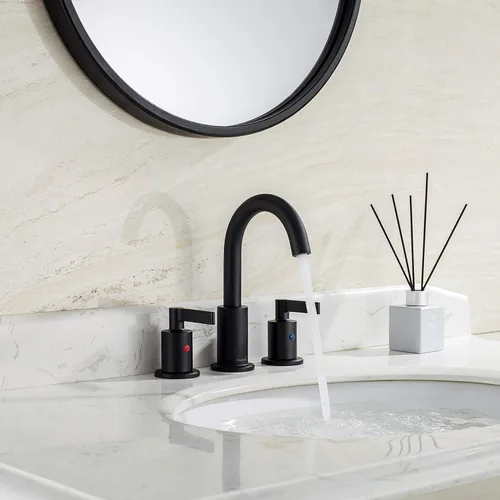Miniatura 3 de TimeArrow TAF830C-MB - Grifo de lavabo de baño de 2 manijas de 8 pulgadas con drenaje emergente, grifo moderno de arco alto, 3 agujeros con boquilla