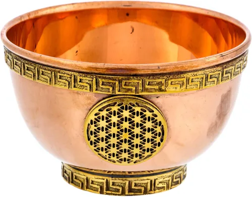 Cuenco de Cobre Flower of Life - Cuenco de Ofrenda para Uso Ritual, Mesa de Altar, Soporte para Incienso, Decoración del Hogar - 3 Pulgadas de Ancho