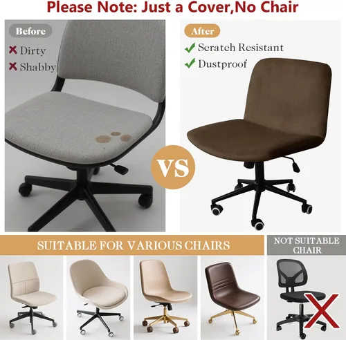 Miniatura 5 de NICEEC Funda para silla cruzada sin brazos, para oficina, dormitorio, escritorio, tocador, computadora, respaldo medio, asiento ancho sin protector