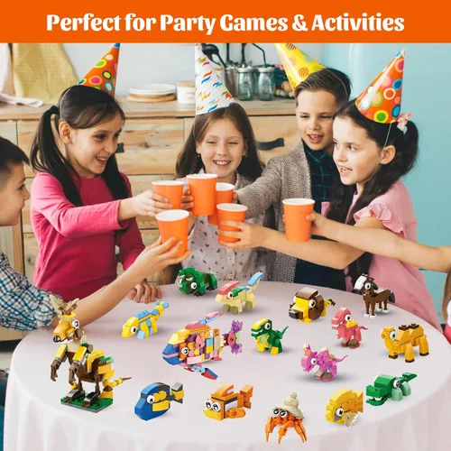 Miniatura 7 de 30 paquetes de recuerdos de fiesta de animales para niños, 999+ piezas de bloques de construcción, 3 estilos de dinosaurios/mar/bosque, 10 en 1