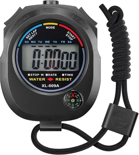 Miniatura 6 de Paquete de 2 cronómetros digitales con pantalla grande, modo de división de regazo, temporizador de mano impermeable para entrenadores, profesores