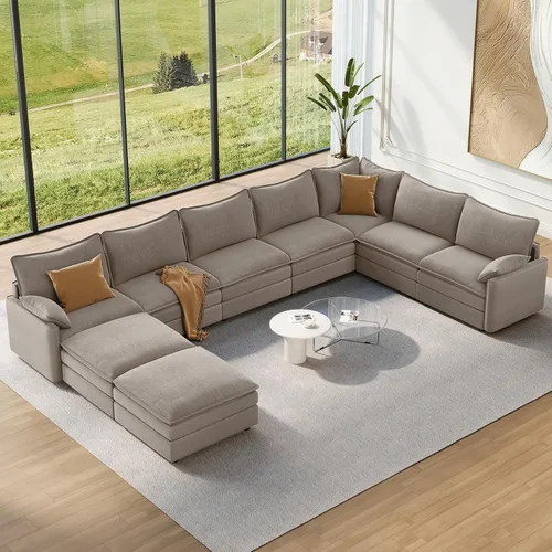 Miniatura 109 de Vesgantti 2 Piece Loveseat & 3 Seater Sofa Set, Modular Cloud Couch, Beige